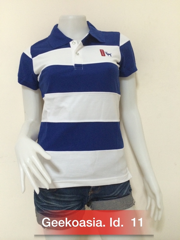 เสื้อโปโลตัดต่อหญิง น้ำเงิน ขาว   