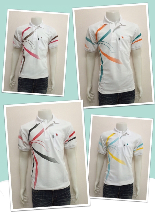 เสื้อโปโลขาวพิมพ์ลาย