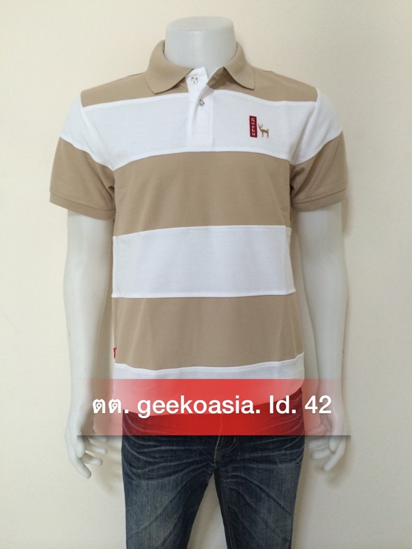 เสื้อโปโลชายตัดต่อ กากี ขาว   
