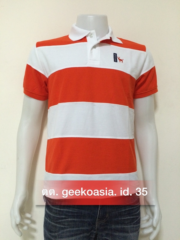เสื้อโปโลชายตัดต่อ ส้ม ขาว  