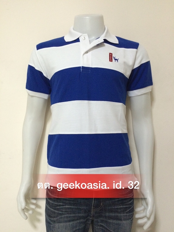 เสื้อโปโลชายตัดต่อ น้ำเงิน ขาว   