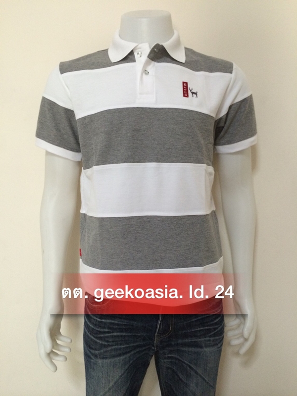 เสื้อโปโลชายตัดต่อ เทา ขาว     