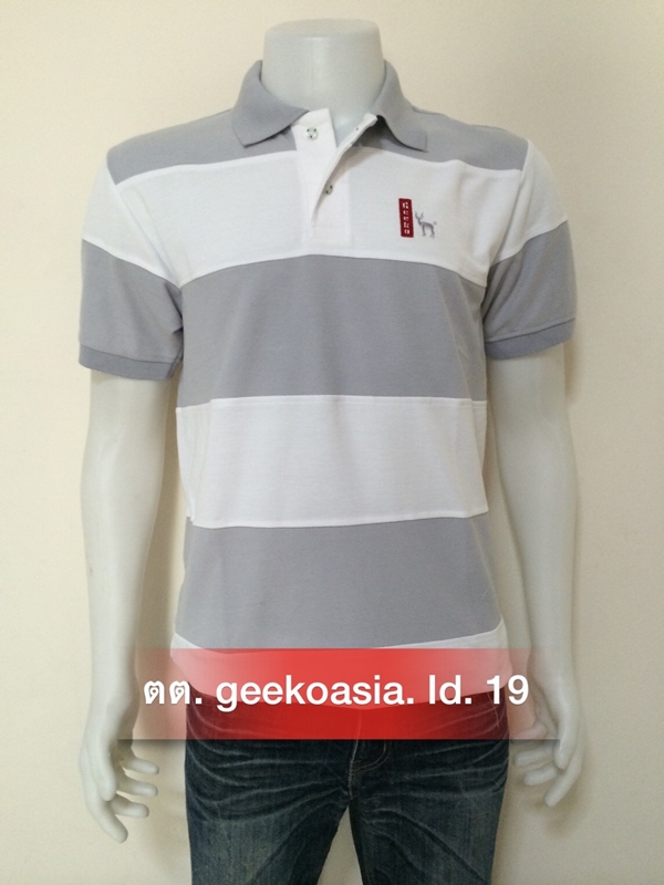 เสื้อโปโลชายตัดต่อ เทา ขาว   