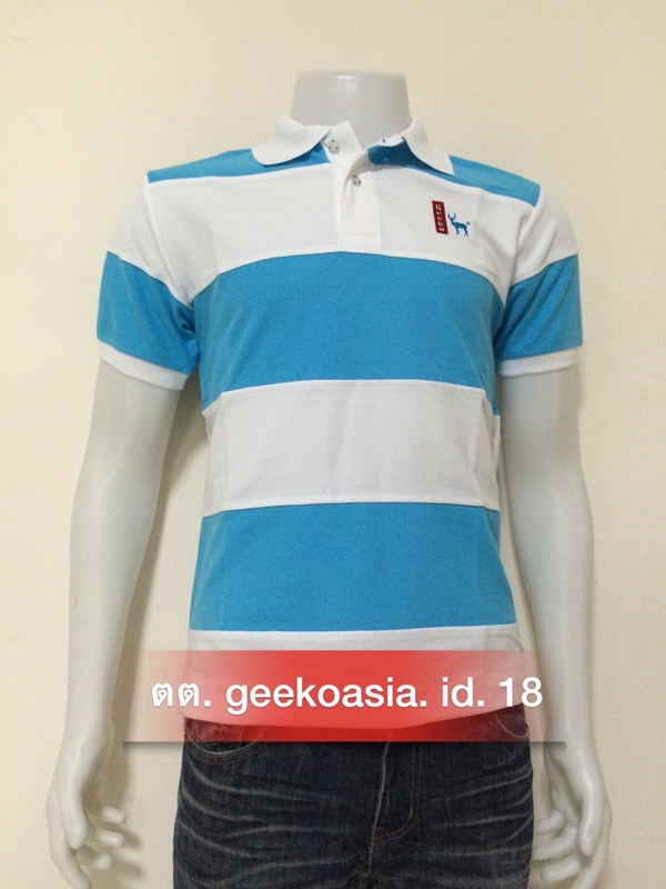 เสื้อโปโลชายตัดต่อ ฟ้า ขาว   