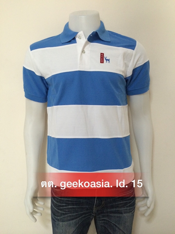 เสื้อโปโลชายตัดต่อ คราม ขาว   