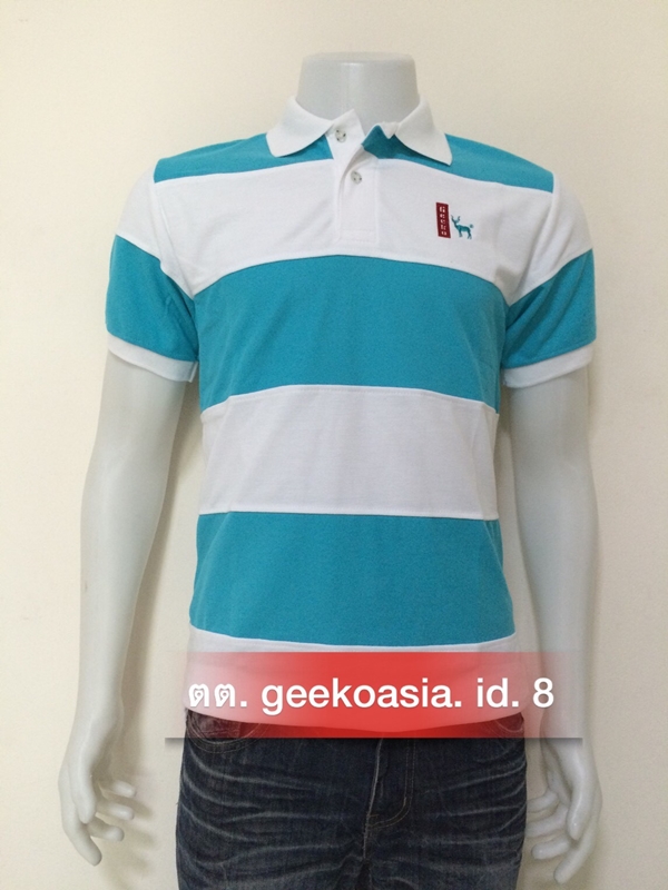 เสื้อโปโลชายตัดต่อ ฟ้า ขาว   