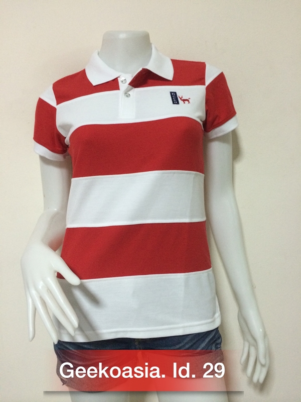 เสื้อโปโลตัดต่อหญิง แดง ขาว   