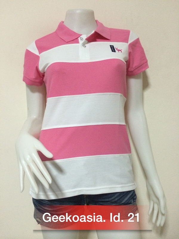 เสื้อโปโลตัดต่อหญิง ชมพู ขาว   