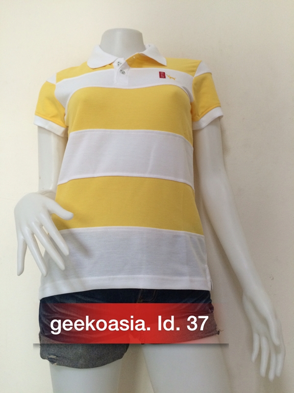 เสื้อโปโลตัดต่อหญิงเหลืองขาว   