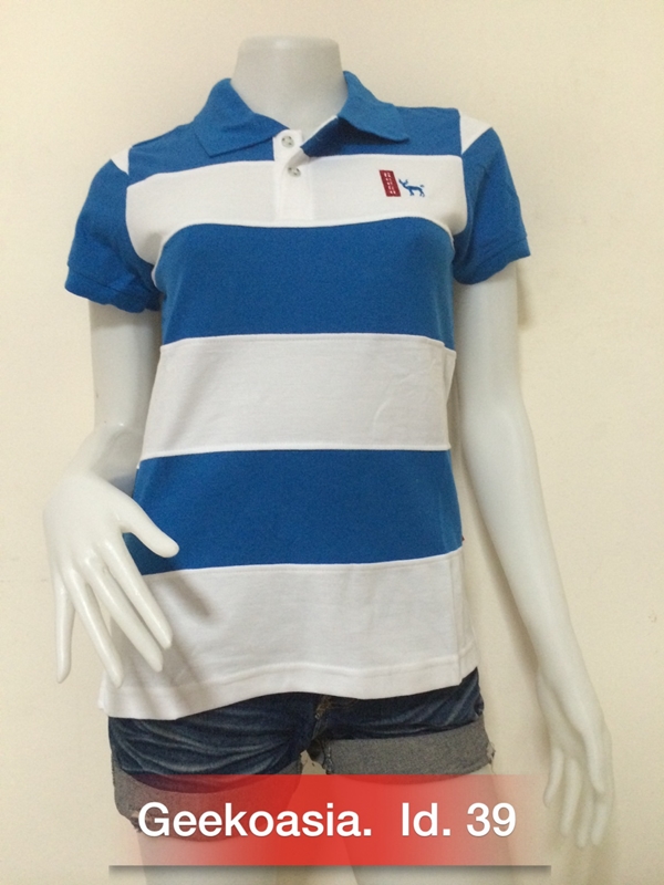 เสื้อโปโลตัดต่อหญิง ฟ้า ขาว  