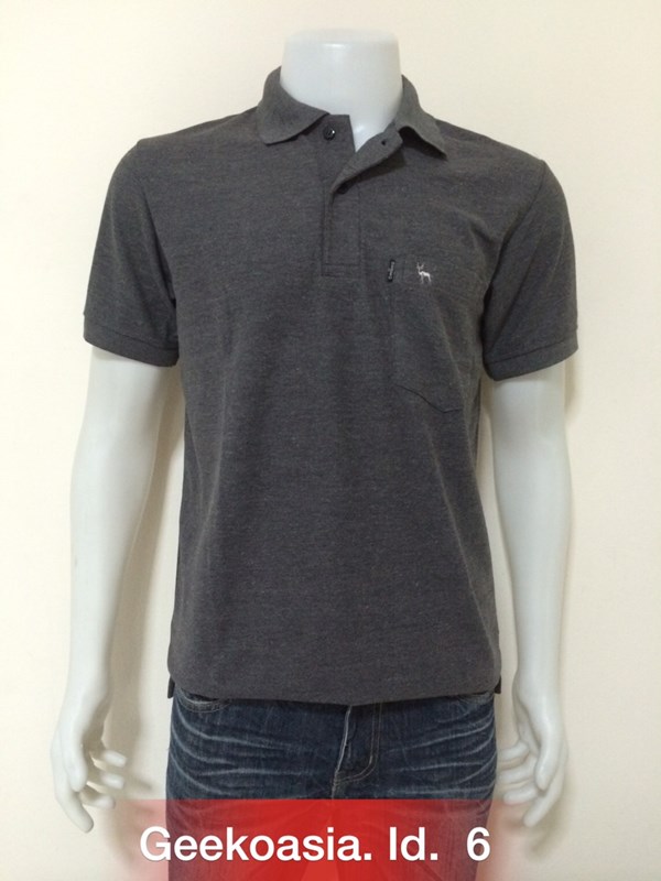 เสื้อโปโลสีพื้นชาย เทาท็อปดำ