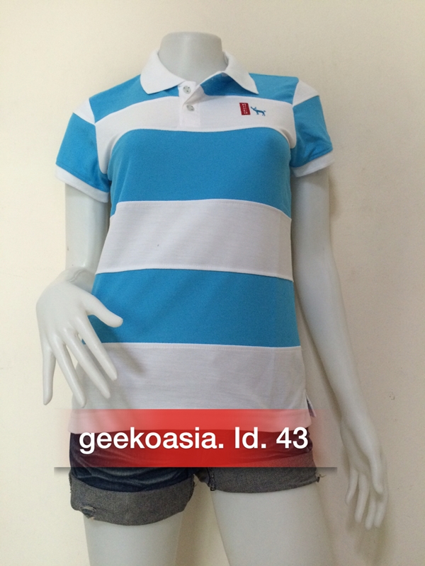 เสื้อโปโลตัดต่อหญิง ฟ้า ขาว   