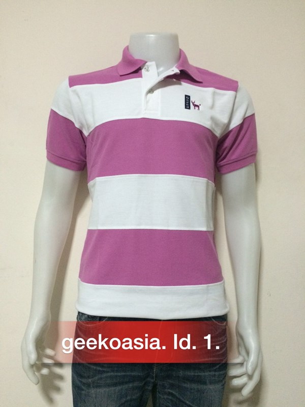เสื้อโปโลชายตัดต่อ ชมพู ขาว