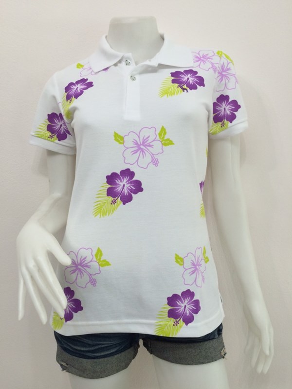 เสื้อโปโลหญิงดอกชบา