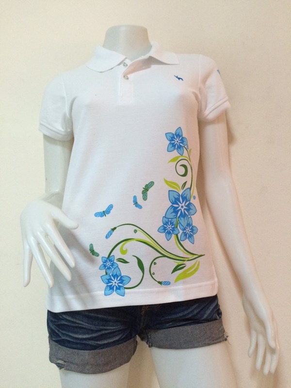 เสื้อโปโลหญิงดอกฟ้าเขียว