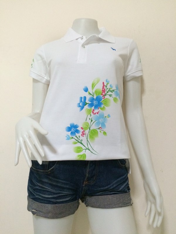 เสื้อโปโลหญิงดอกฟ้าเขียว