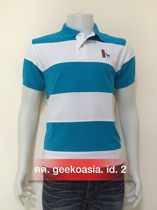 เสื้อโปโลชายตัดต่อ ฟ้า ขาว