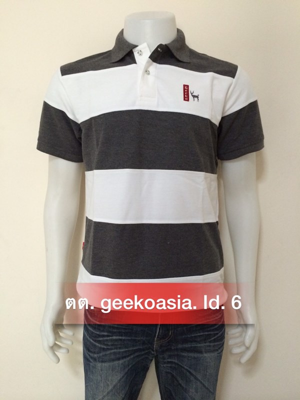 เสื้อโปโลชายตัดต่อ เทา ขาว