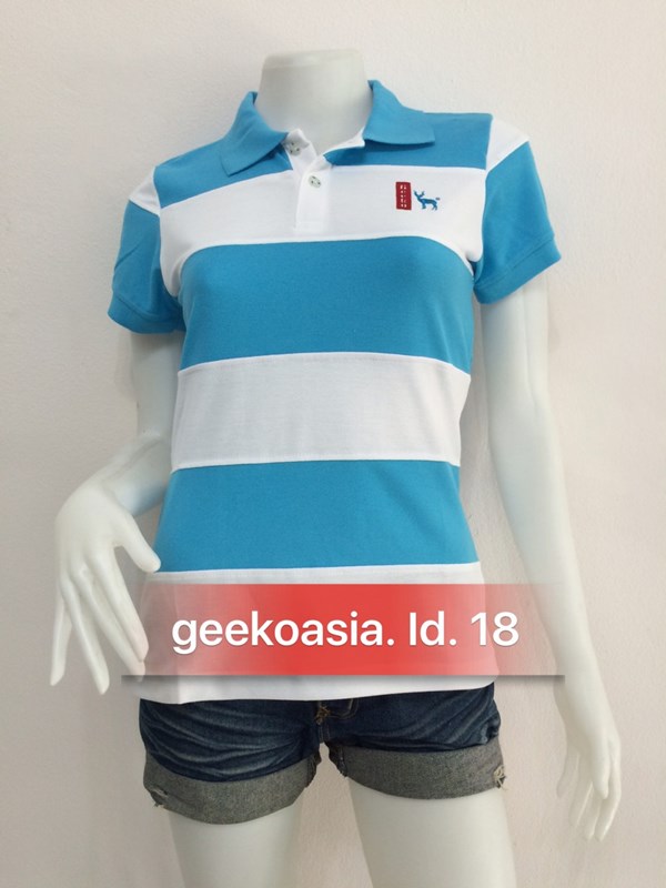 เสื้อโปโลตัดต่อหญิง ฟ้า ขาว