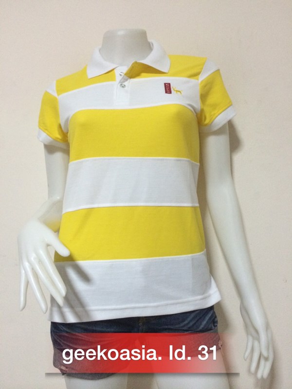 เสื้อโปโลตัดต่อหญิง เหลือง ขาว