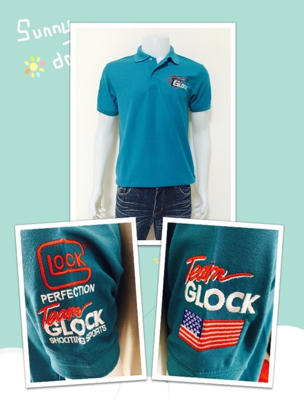 เสื้อโปโลปักปืน GLOCK สีฟ้า 