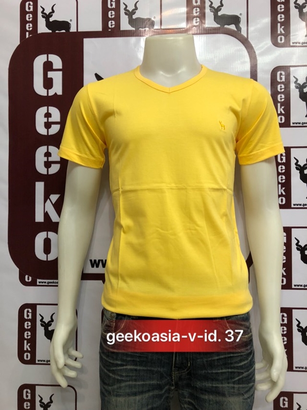 เสื้อยืดคอวีสีบานเย็นเข้ม  