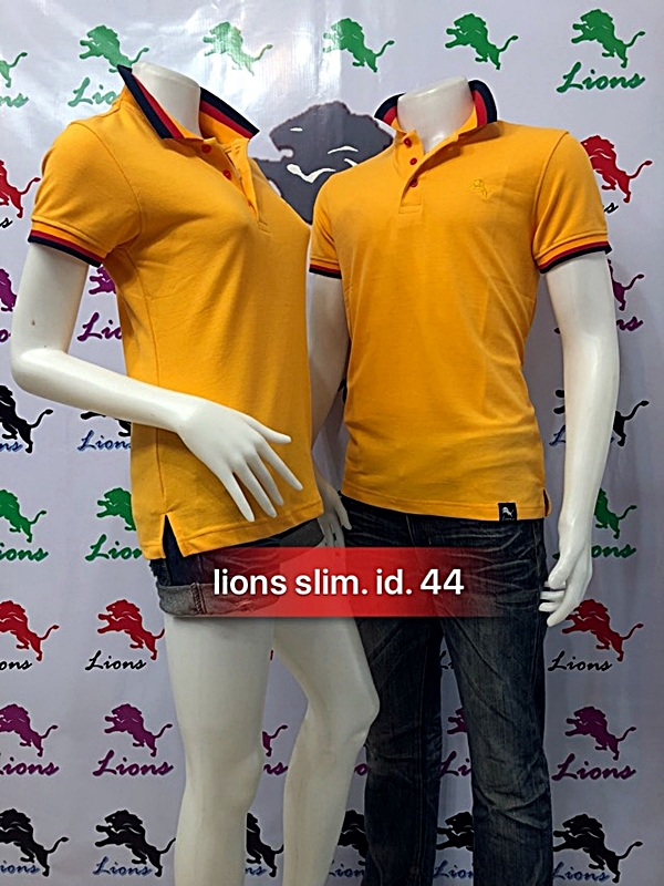 เสื้อโปโลทรงสลิมสีเหลืองขลิปแดงกรม