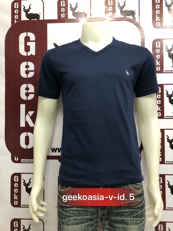 เสื้อยืดคอวีสีกรม