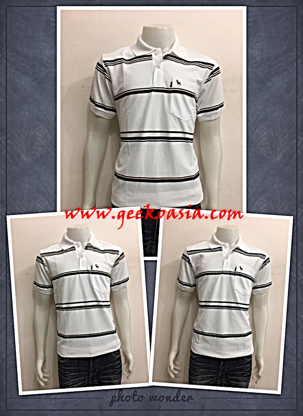 เสื้อโปโลขาวพิมพ์ลาย