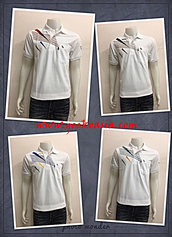 เสื้อโปโลขาวพิมพ์ลาย 