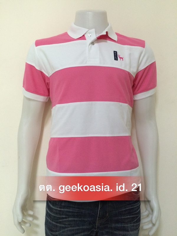 เสื้อโปโลตัดต่อชายสีชมพูกลาง