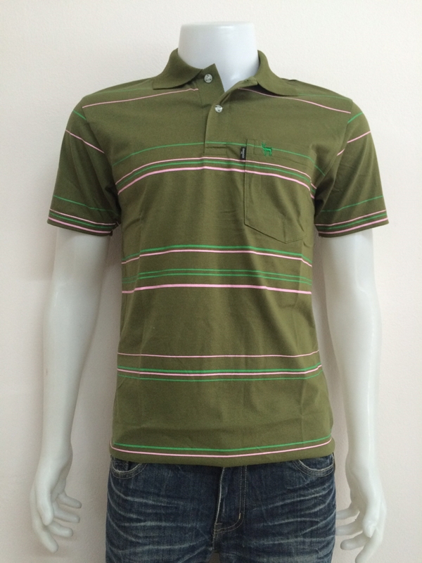 เสื้อโปโลชาย cotton สีเขียวขี้ม้า