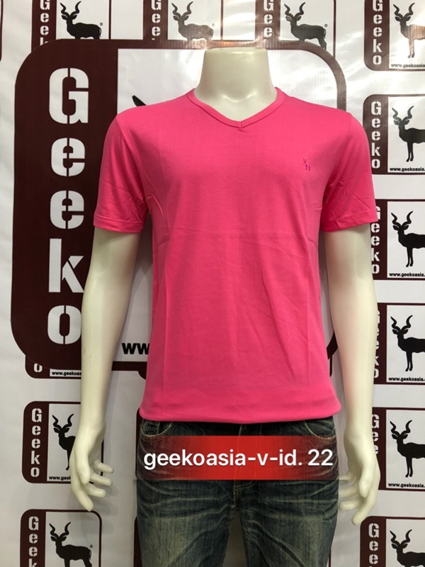 เสื้อยืดคอวีสีชมพูเข้ม