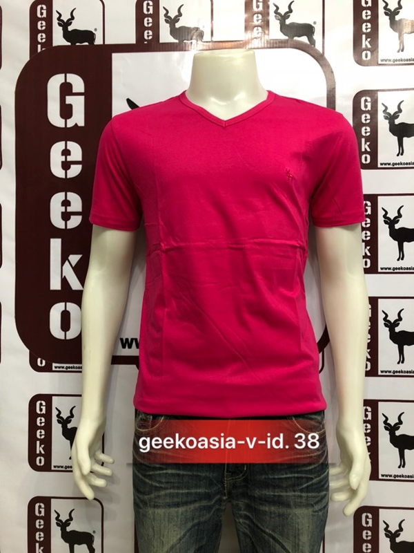 เสื้อยืดคอวีสีบานเย็นเข้ม