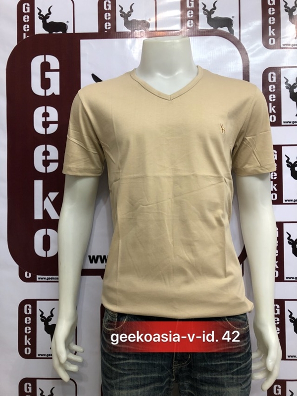 เสื้อคอวีสีกากี