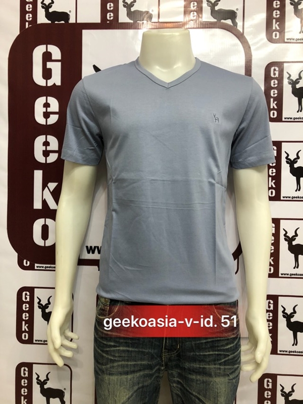 เสื้อยืดคอวีสีเทาอากาศ