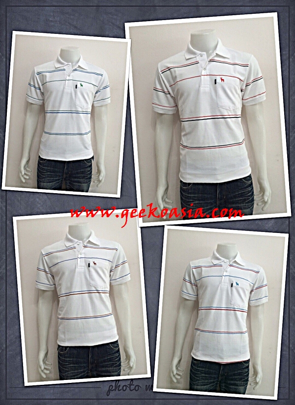เสื้อโปโลขาวพิมพ์ลายจีโก้ เนื้อผ้าดีราคาถูก