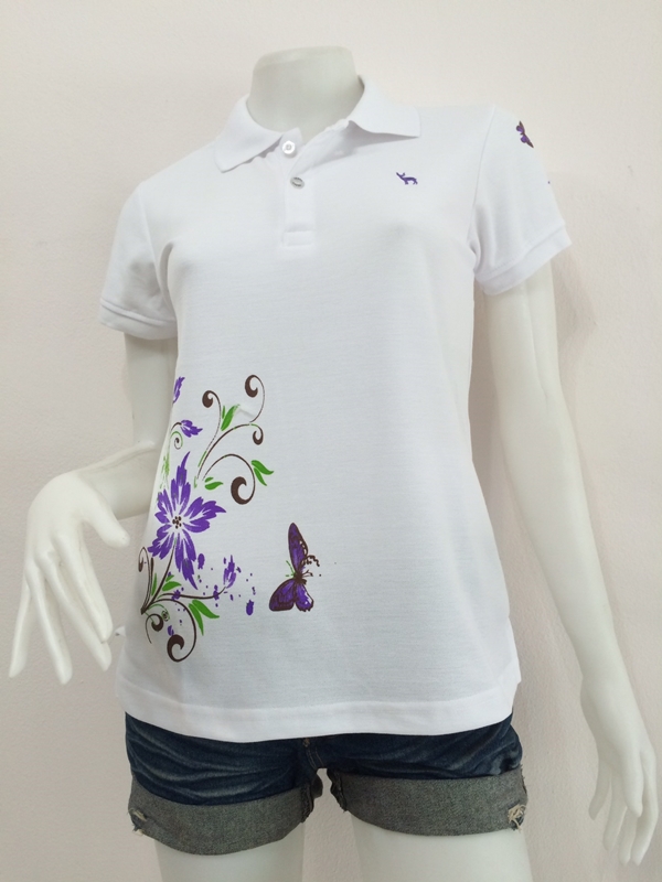 เสื้อโปโลหญิงลายม่วง