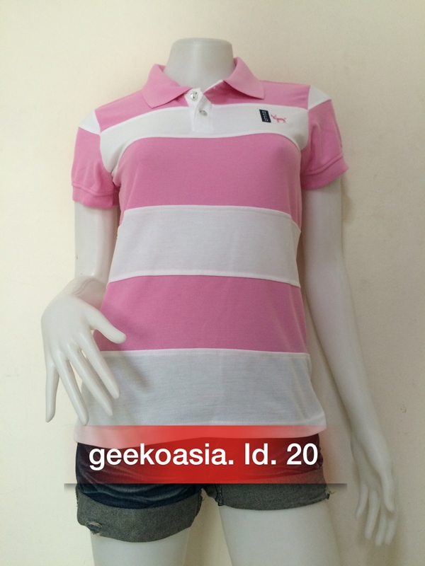 เสื้อโปโลตัดต่อหญิงสีชมพู