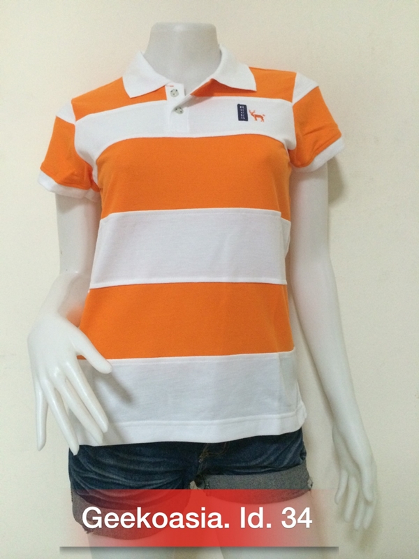 เสื้อโปโลตัดต่อหญิงสีส้มอ่อน