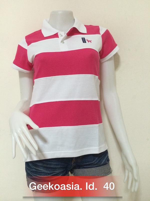 เสื้อโปโลตัดต่อหญิงสีชมพูเข้ม
