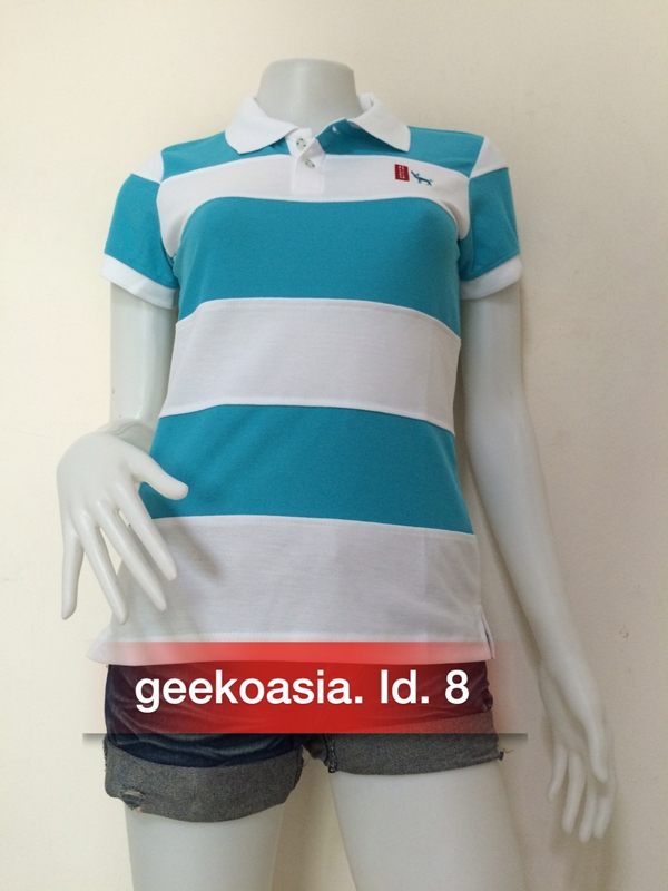 เสื้อโปโลตัดต่อหญิงสีฟ้าอมเขียว